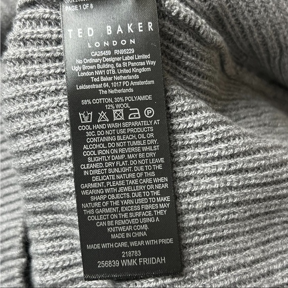 NWT TED BAKER Wool Blend Rib Knit Fringe Trim Long Sleeve Cocoon Sweater Dress 4 - Picture 12 of 13